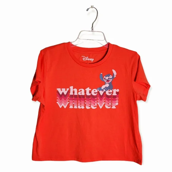 Disney Stitch Cropped Coral Tee Size XL Junior - Picture 1 of 6